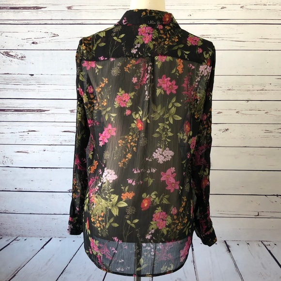 Kut from the Kloth XS Sheer Black Floral Shirt L/S - Picture 3 of 7